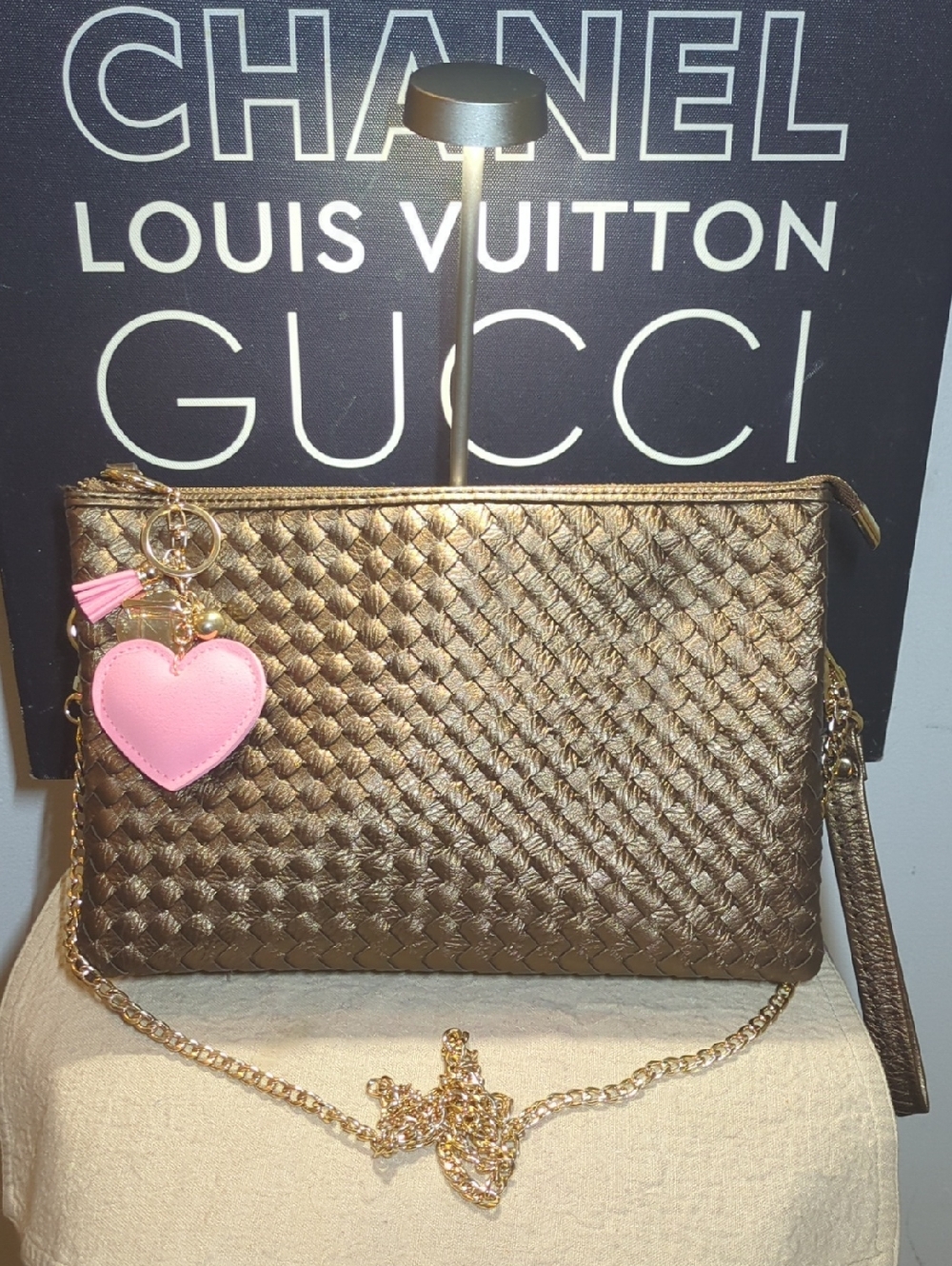 Woven Metallic Brown Wristlet Clutch Bag W/ Gold Hardware NOW ONLY $55